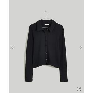 NWT Madewell Curved-Hem Polo Cardigan Black Tee Size XXS